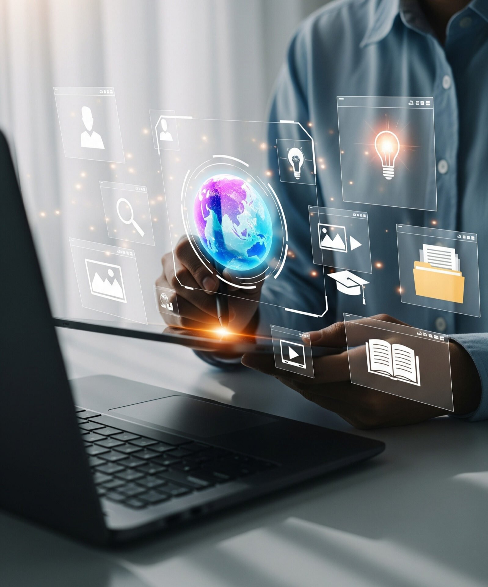 Gründer in Business-Anzug blickt bei Sonnenaufgang über die Stadt – Symbol für Start-up-Gründung und neue Chancen