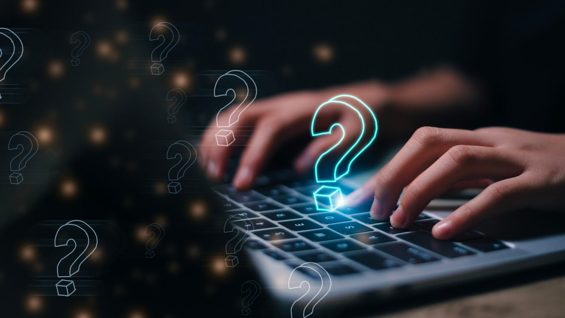 In der Luft schwebende Fragezeichen